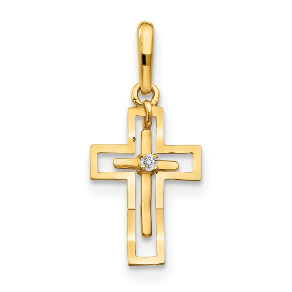 14KT Yellow Gold Cubic Zirconia Childrens Cross Pendant-Chain Not Included
