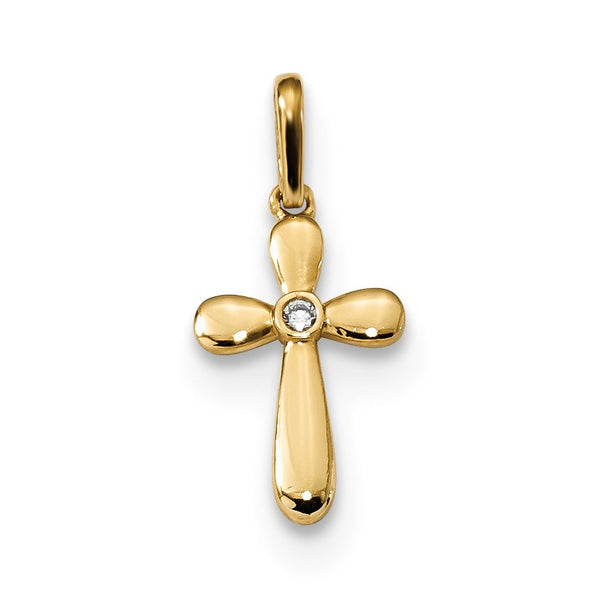 14KT Yellow Gold Cubic Zirconia Childrens Cross Pendant-Chain Not Included