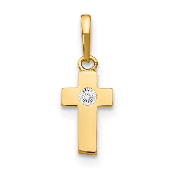 14KT Yellow Gold Cubic Zirconia Childrens Cross Pendant-Chain Not Included