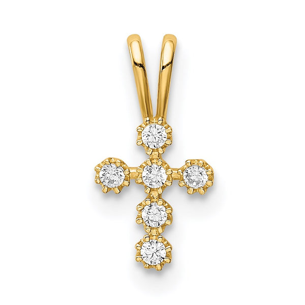 14KT Yellow Gold Cubic Zirconia Childrens Cross Pendant-Chain Not Included