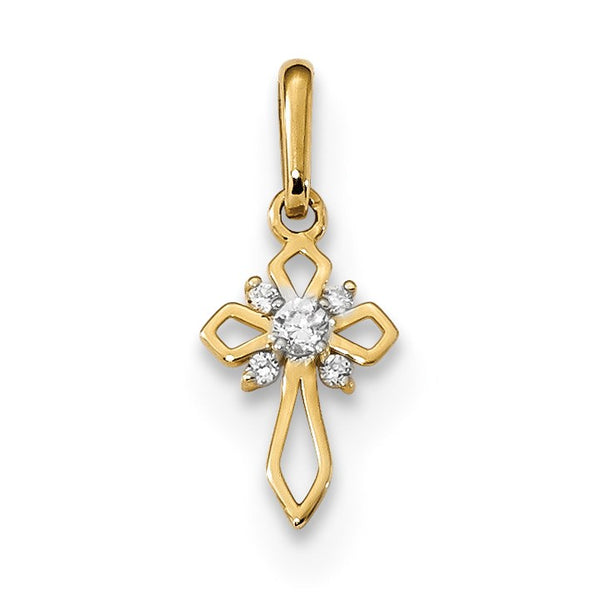 14KT Yellow Gold Cubic Zirconia Childrens Fancy Cross Pendant-Chain Not Included