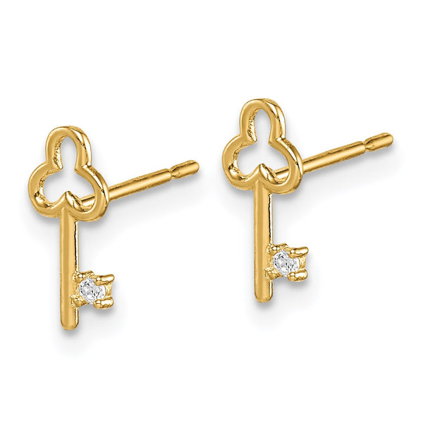 14KT Yellow Gold Cubic Zirconia Stud Key Earrings
