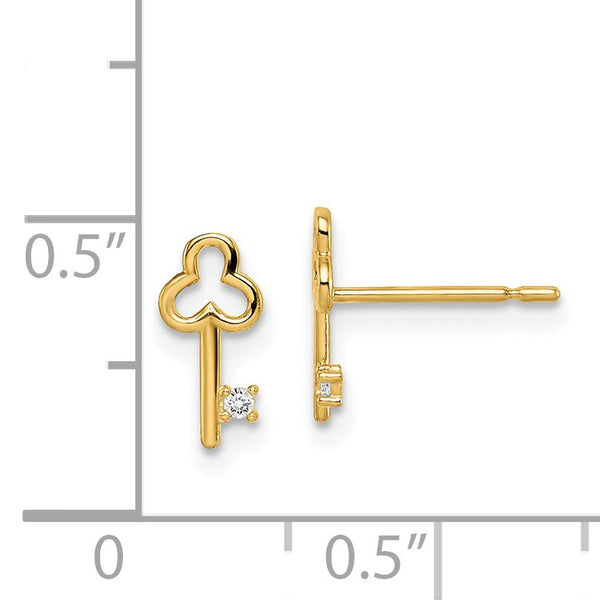 14KT Yellow Gold Cubic Zirconia Stud Key Earrings