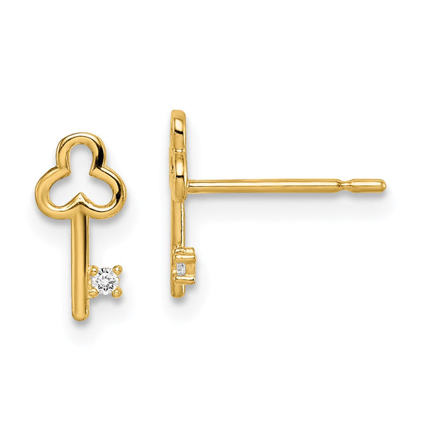 14KT Yellow Gold Cubic Zirconia Stud Key Earrings