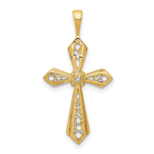 14KT Yellow Gold Diamond Accent Cross Pendant-Chain Not Included