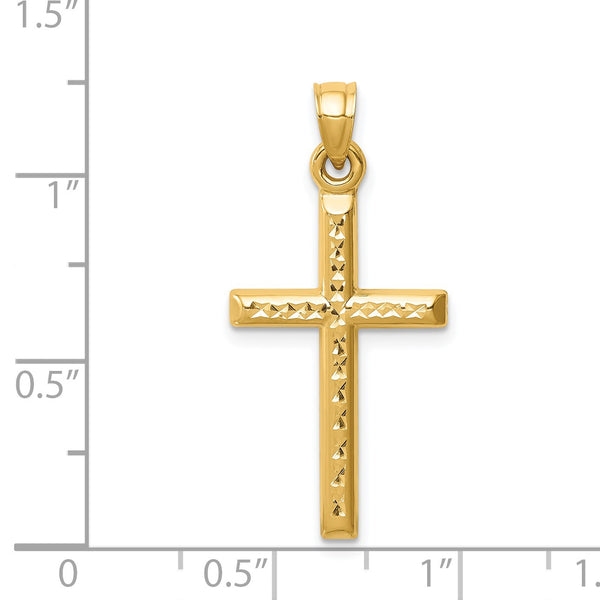 14KT Yellow Gold Diamond-cut Cross Pendant-Chain Not Included