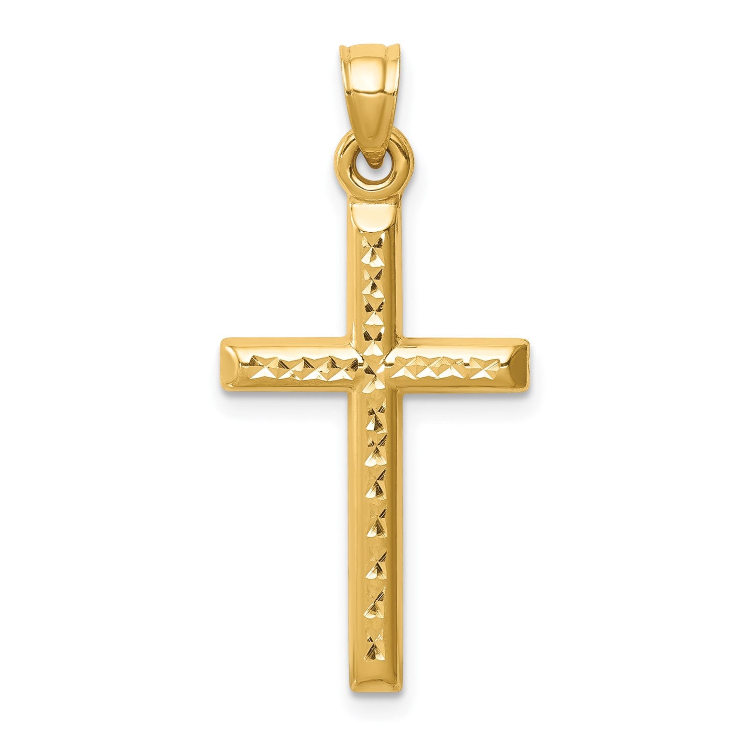 14KT Yellow Gold Diamond-cut Cross Pendant. Chain Not Included