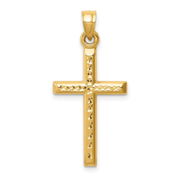 14KT Yellow Gold Diamond-cut Cross Pendant-Chain Not Included