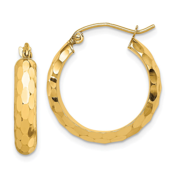 14KT Yellow Gold Diamond-cut Hoop Earrings