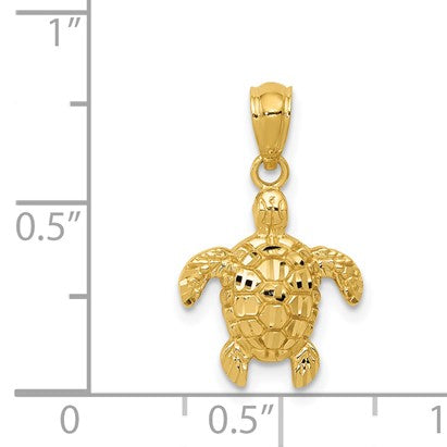 14KT Yellow Gold Diamond-cut Turtle Pendant-Chain Not Included