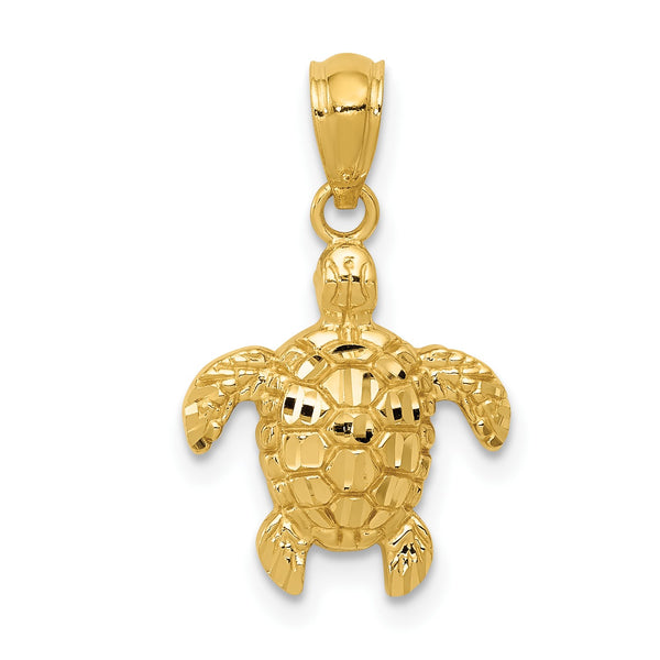 14KT Yellow Gold Diamond-cut Turtle Pendant-Chain Not Included