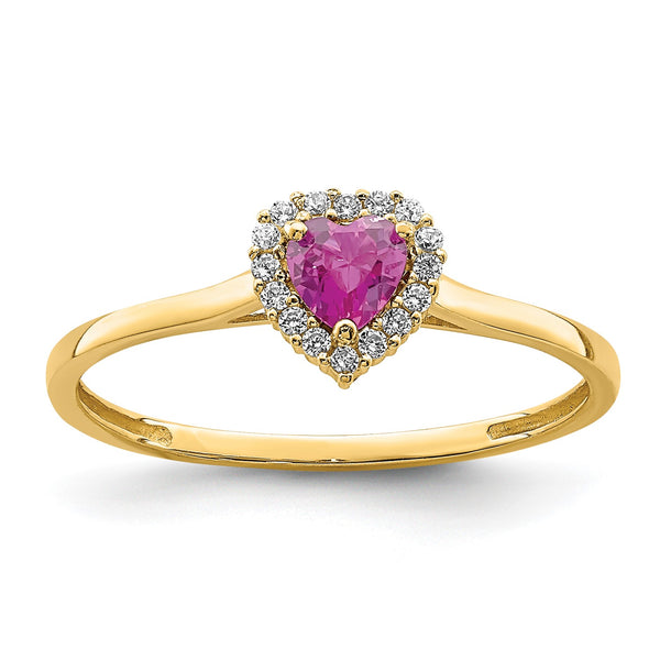 14KT Yellow Gold Heart Shape Cubic Zirconia Ring; Size 7