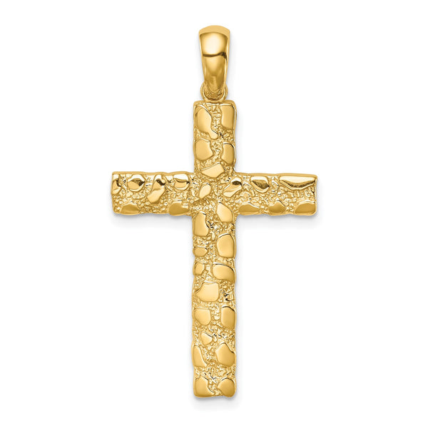 14KT Yellow Gold Nugget Cross Pendant-Chain Not Included