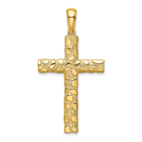 14KT Yellow Gold Nugget Cross Pendant-Chain Not Included