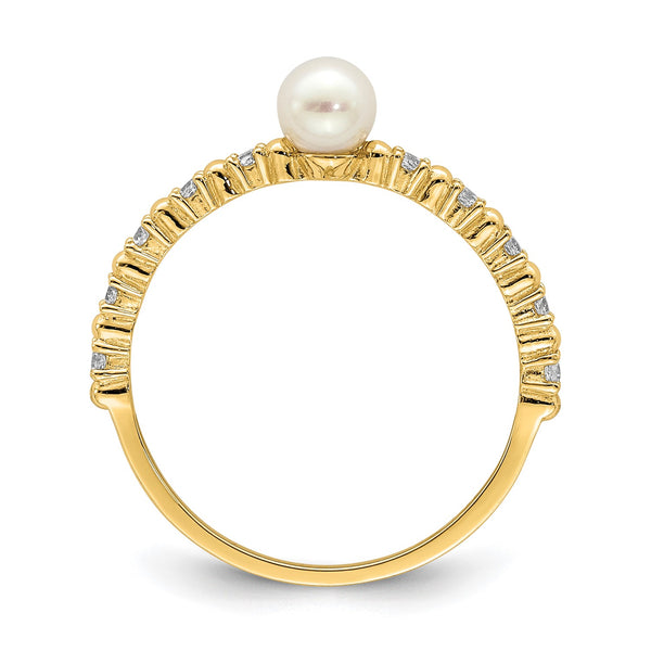 14KT Yellow Gold Pearl and Cubic Zirconia Ring; Size 4
