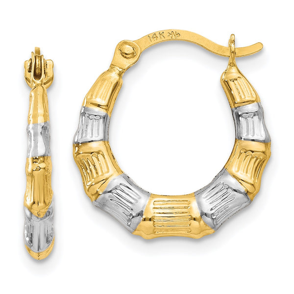 14KT Yellow Gold With Rhodium Plating 14X13MM Hoop Bamboo Earrings