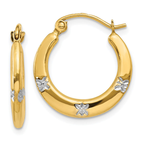 14KT Yellow Gold With Rhodium Plating 18X17MM Flower Hoop Earrings