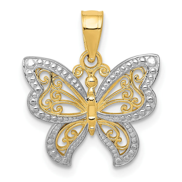 14KT Yellow Gold With Rhodium Plating 19X16MM Diamond-cut Butterfly Pendant-Chain Not Included