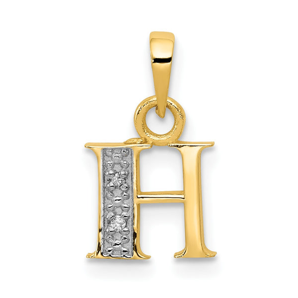 14KT Yellow Gold With Rhodium Plating 1/100 CTW 15X8MM Initial Pendant-Chain Not Included; Initial H