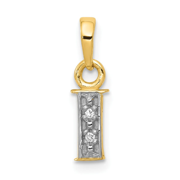 14KT Yellow Gold With Rhodium Plating 1/100 CTW 15X8MM Initial Pendant-Chain Not Included; Initial I