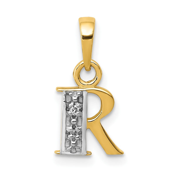 14KT Yellow Gold With Rhodium Plating 1/100 CTW 15X8MM Initial Pendant-Chain Not Included; Initial R