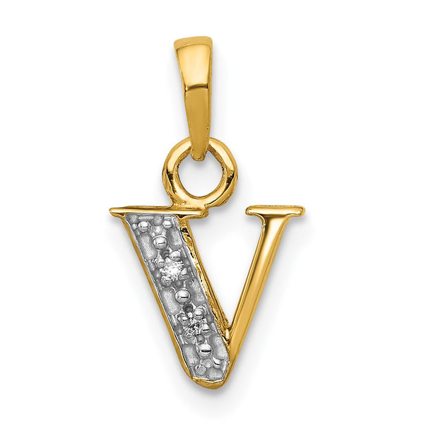 14KT Yellow Gold With Rhodium Plating 1/100 CTW 15X8MM Initial Pendant-Chain Not Included; Initial V