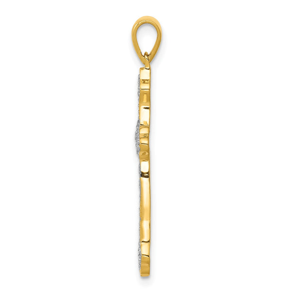 14KT Yellow Gold With Rhodium Plating 1/10 CTW Cross Pendant-Chain Not Included