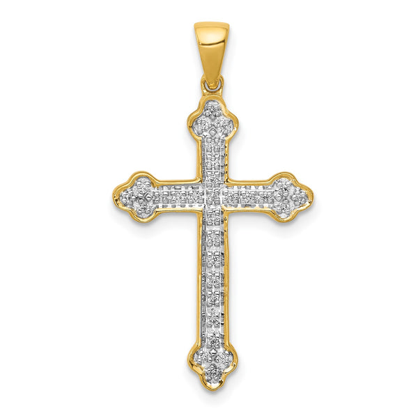14KT Yellow Gold With Rhodium Plating 1/10 CTW Cross Pendant-Chain Not Included