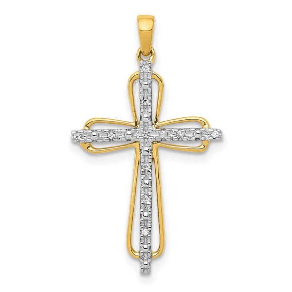 14KT Yellow Gold With Rhodium Plating 1/30 CTW Cross Pendant-Chain Not Included