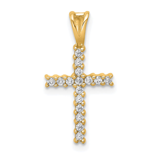 14KT Yellow Gold With Rhodium Plating 1/6 CTW Cross Pendant-Chain Not Included