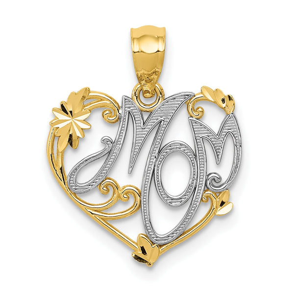 14KT Yellow Gold With Rhodium Plating 20X15MM Mom Pendant-Chain Not Included