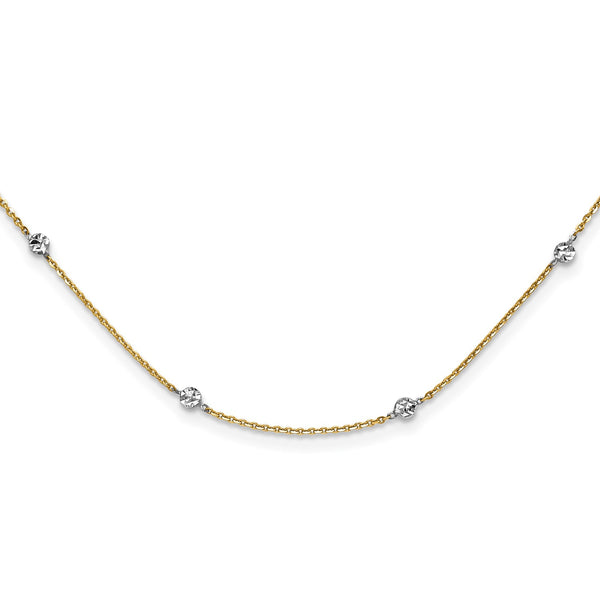 14KT Yellow Gold With Rhodium Plating 24.25" Diamond-cut Beaded Necklace