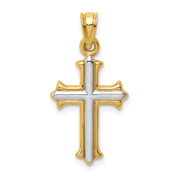 14KT Yellow Gold With Rhodium Plating 26X13MM Childrens Reversible Cross Pendant-Chain Not Included