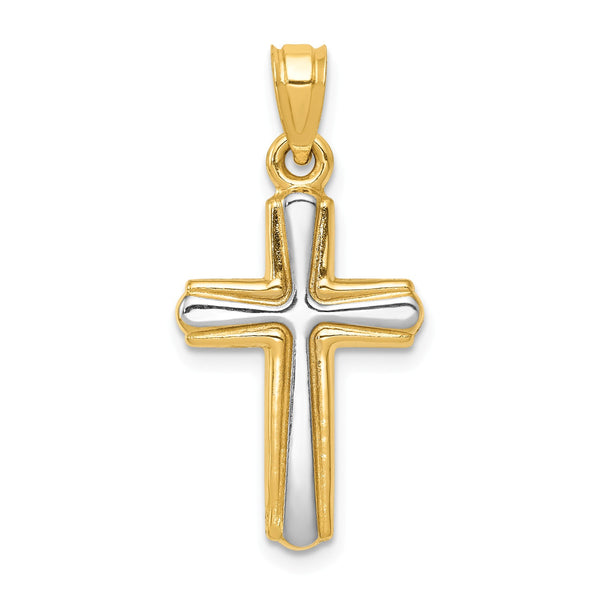 14KT Yellow Gold With Rhodium Plating 26X13MM Three Dimensional Cross Pendant-Chain Not Included
