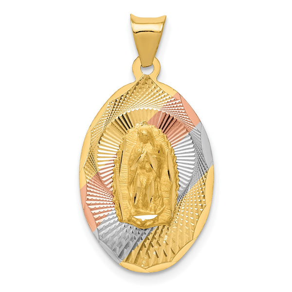 14KT Yellow Gold With Rhodium Plating 27X14.35MM Diamond-cut Guadalupe Pendant-Chain Not Included