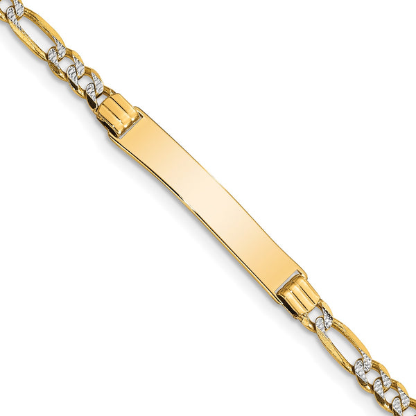14KT Yellow Gold With Rhodium Plating 6" 5MM Childrens Figaro ID Bracelet