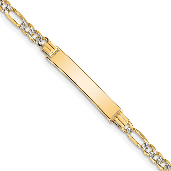 14KT Yellow Gold With Rhodium Plating 8" 5.3MM Figaro ID Bracelet