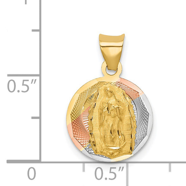 14KT Yellow Gold With Rhodium Plating Diamond-cut Guadalupe Pendant-Chain Not Included
