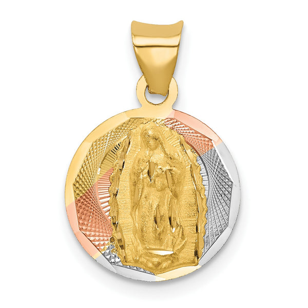 14KT Yellow Gold With Rhodium Plating Diamond-cut Guadalupe Pendant-Chain Not Included