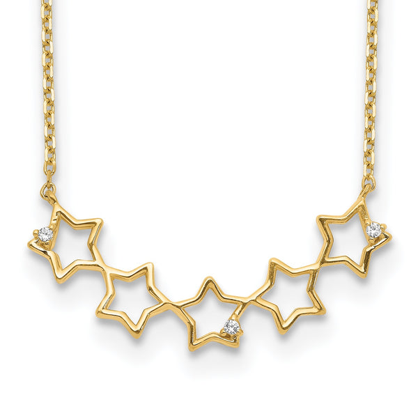 14KT Yellow Gold and CZ 18"+2" extender Star Necklace