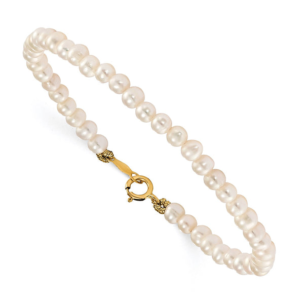 14KT Yellow Gold and Pearl 15" Necklace 5.5" Bracelet Stud Earrings Set