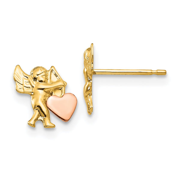 14KT Yellow and Rose Gold 8X6MM Heart Cupid Earrings