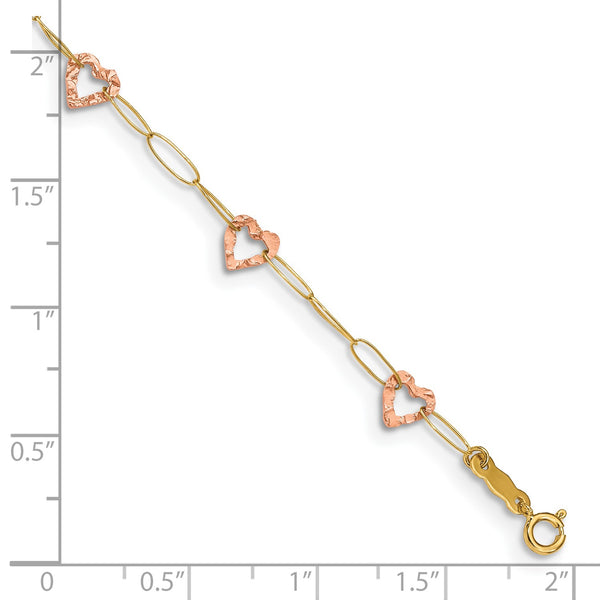 14KT Yellow and Rose Gold 9"+1" extender Adjustable Heart Anklet