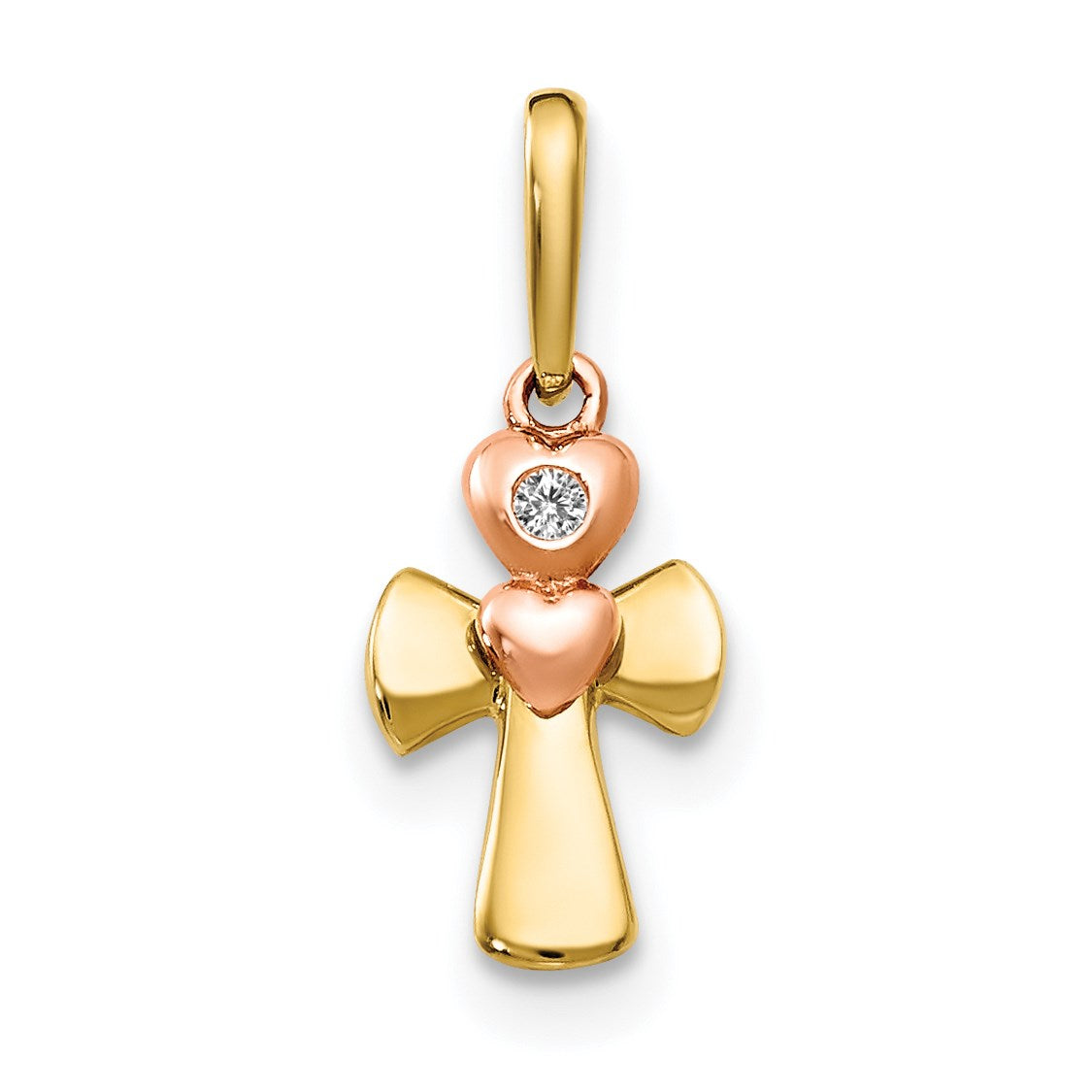 14KT Yellow and Rose Gold Cubic Zirconia Childrens Cross Pendant-Chain Not Included