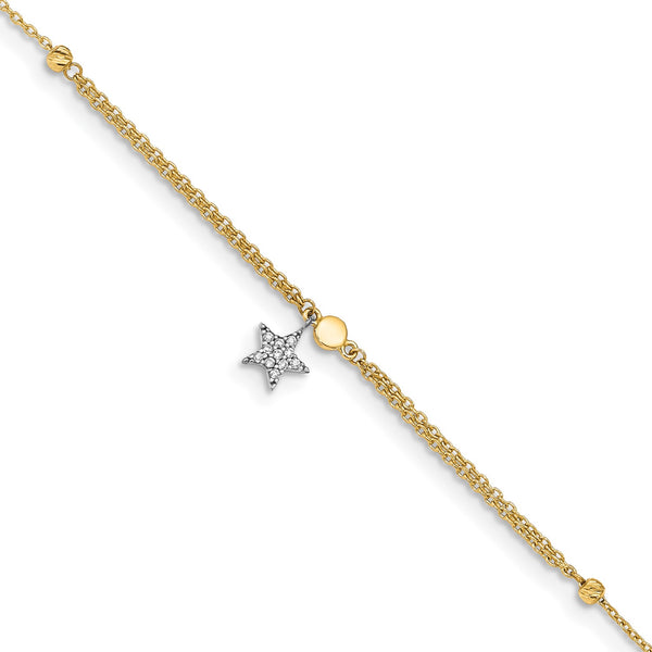14K Two-tone CZ and Star 10in Plus 1in ext. Anklet