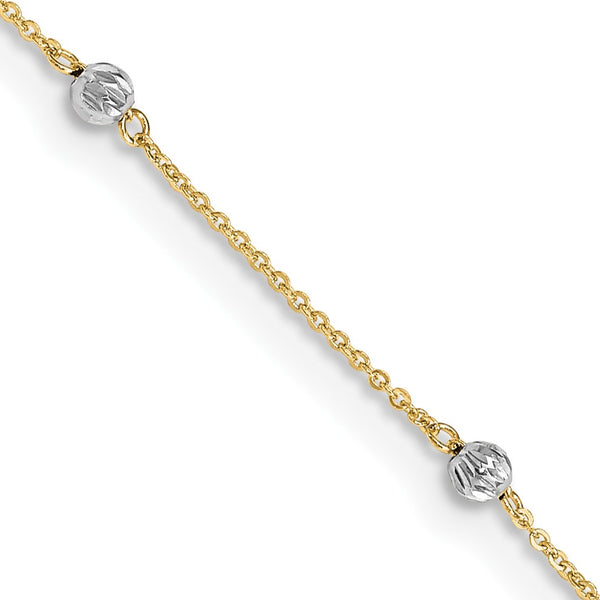 14K Two-tone D/C Beads 9in Plus 1in Ext. Anklet