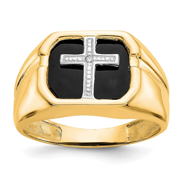 13X10MM Octagon Onyx and Diamond Cross Ring in 14KT Yellow Gold; Size 11