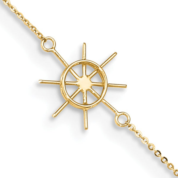 14k Polished Captains Wheel 9in Plus 1in. Ext. Anklet