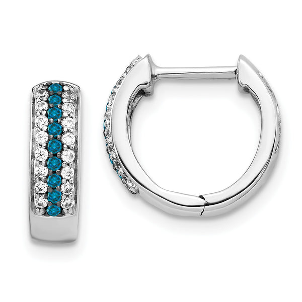 14k White Gold Blue and White Diamond Hinged Hoop Earrings