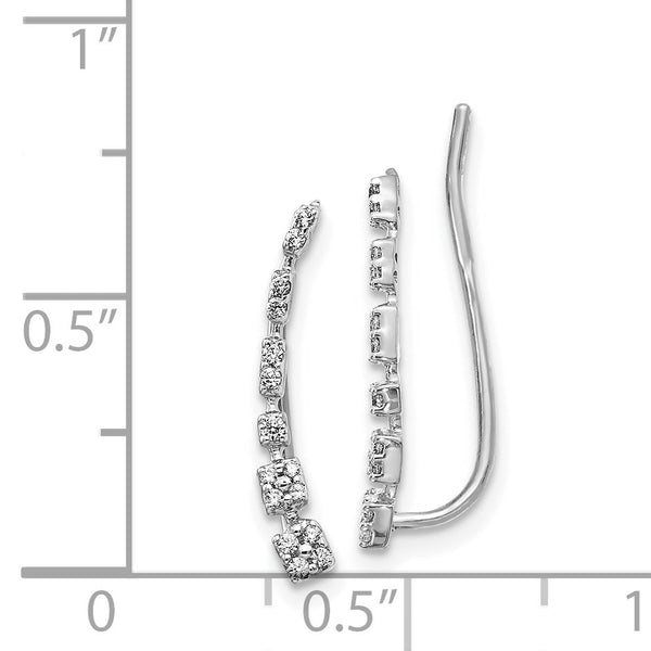 14k White Gold Diamond Graduated Ear Climber Earrings